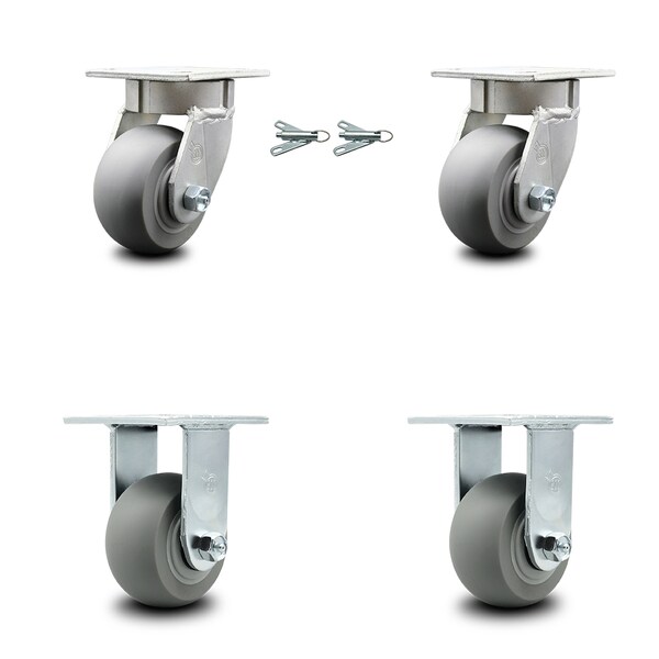 4 Inch Kingpinless Thermoplastic Rubber Wheel Caster Swivel Locks 2 Rigid, 2PK